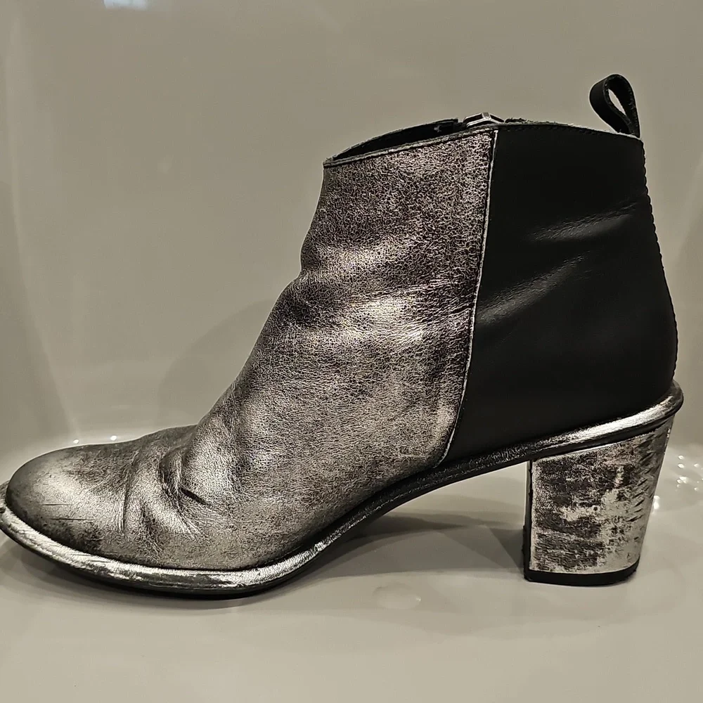 Miista Metallic Silver & Black Leather Ankle Boots